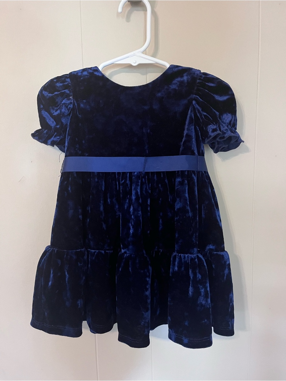 Girls' Navy Velvet Formal Dress with Ribbon Waist